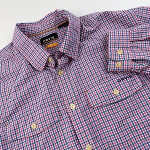 Orvis Shirt Active Fit  Mens Large Red Blue Gingham Check Long Sleeve Button Up